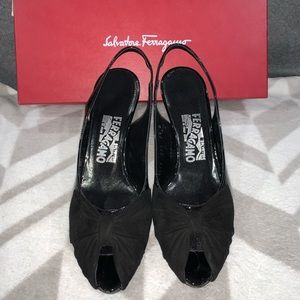 Salvatore Ferragamo Black Open toe Low Heel Shoes